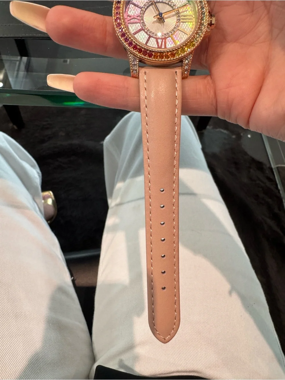 New Judith Ripka Rose Gold-Tone Rainbow Diamonique Watch w/ Pink Leather Strap